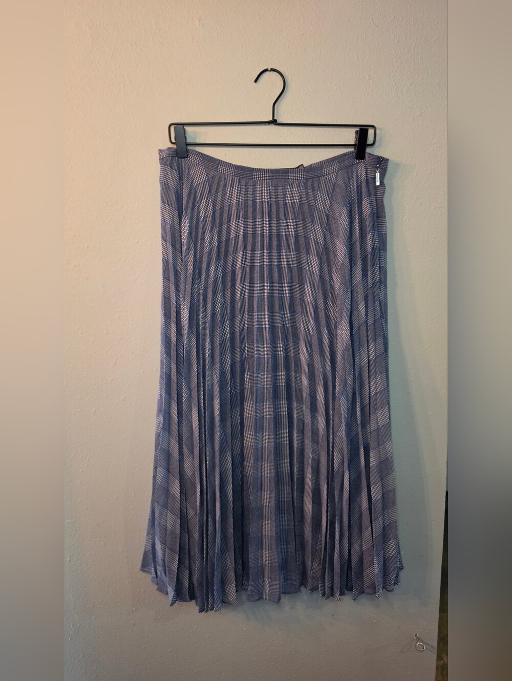 NWT Lauren Ralph Lauren Plaid Pleated Midi Skirt Blue Cream Size 8